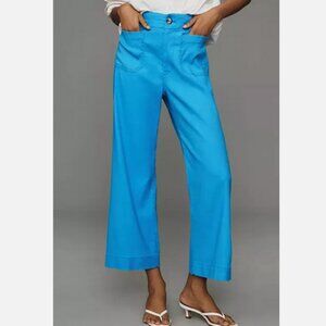 NWT Anthropologie Maeve 26T The Colette Cropped Wide-Leg Pants Linen Blue 26 T